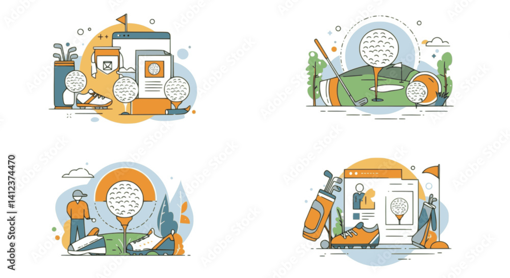 Golfing Activity Website Illustration Colorful Flat Design Graphics Golfing Activity Website Illustration Colorful Flat Design Graphics
