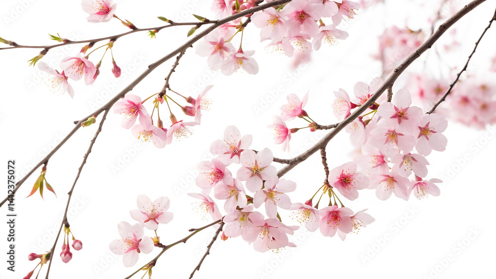 Fototapeta premium Delicate Pink Cherry Blossoms On Branches Against Black Background Springtime Floral