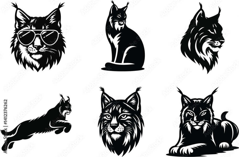 Obraz premium Vector Silhouette of Iberian Lynx Cat – Designed for Print and Digital Use