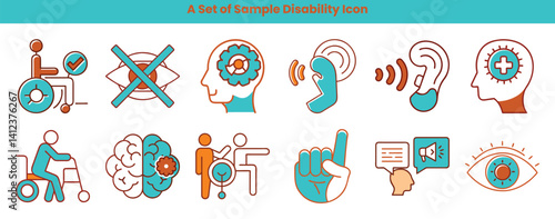 Accessibility Pictograms, Disability Support Symbols, Flat Style, Bright Color, Vector Graphics, Inclusion