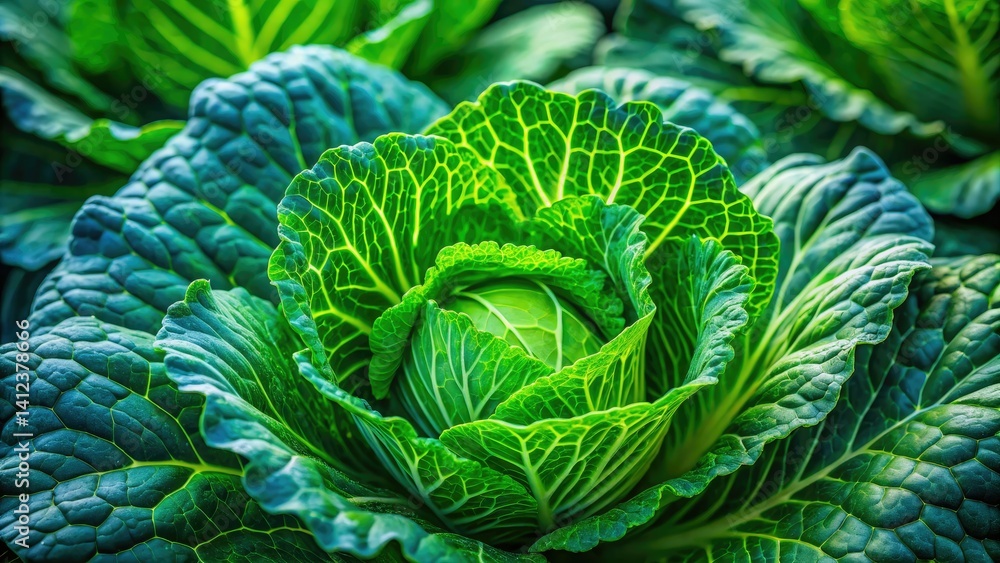 Obraz premium Aerial View Tropical Green Cabbage Macro Photography, Abstract Nature Background, Copy Space