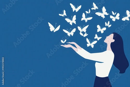 Stress Relief Icon A figure releasing butterflies from their hands, symbolizing freedom from stress and mental health recovery
