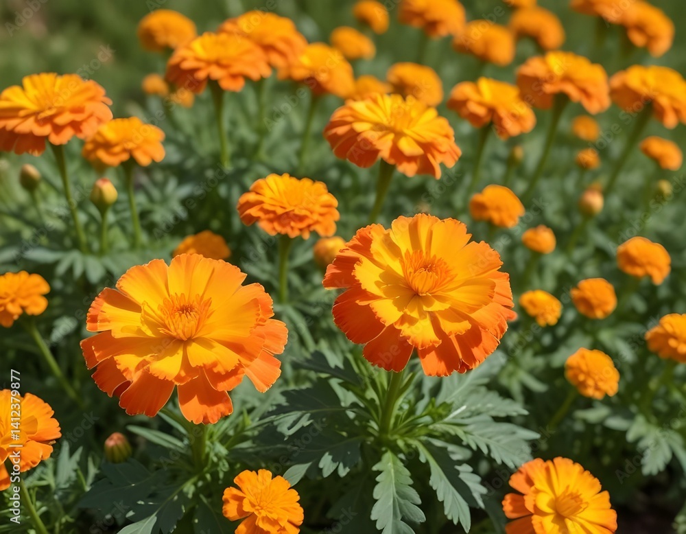 Close up of beautiful Marigold flower in the garden. Macro of marigold in flower bed sunny day. Magrigold background or tagetes card. Close up of beautiful Marigold flower in the garden. Macro of marigold in flower bed sunny day. Magrigold background or tagetes card.