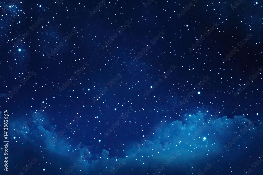 Starry night sky, cosmos, universe. Deep dark blue night sky filled with twinkling stars, celestial clouds Starry night sky, cosmos, universe. Deep dark blue night sky filled with twinkling stars, celestial clouds