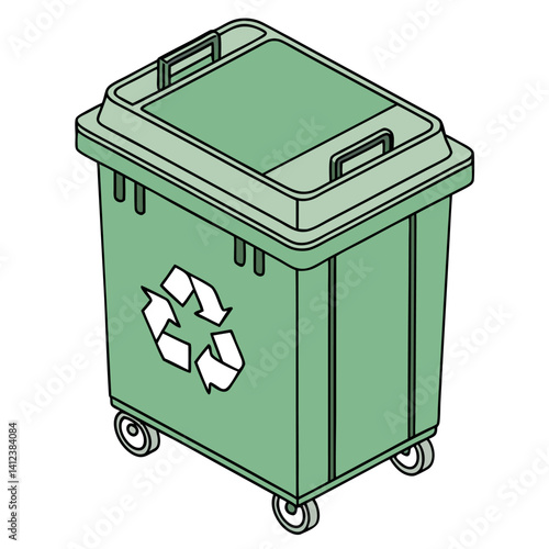 Green Recycling Bin: Waste Management, Environment, and Sorting Illustration.