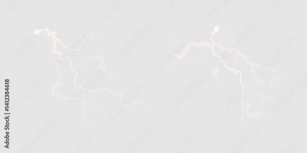 Abstract glowing lightning bolts with soft white electric discharge on transparent background. Suitable for thunder effects, energy overlays, or sci-fi electric designs.

