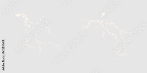 Abstract glowing lightning bolts with soft white electric discharge on transparent background. Suitable for thunder effects, energy overlays, or sci-fi electric designs.

