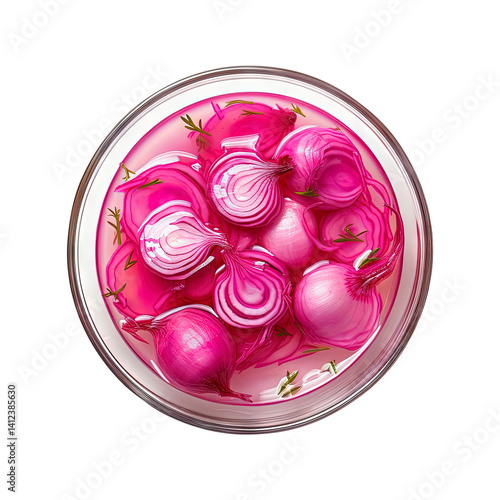 Obraz na płótnie bowl of Pickled red onion top view isolated on transparent white background, clipping path w salonie