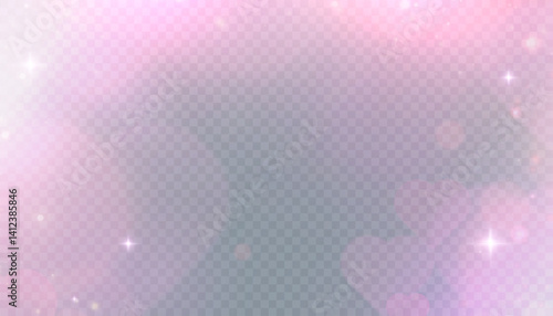 Soft pink bokeh background with sparkles, hearts, and glowing light flares on transparent layer. Perfect for romantic overlays, Valentine designs, or dreamy celebration themes.

