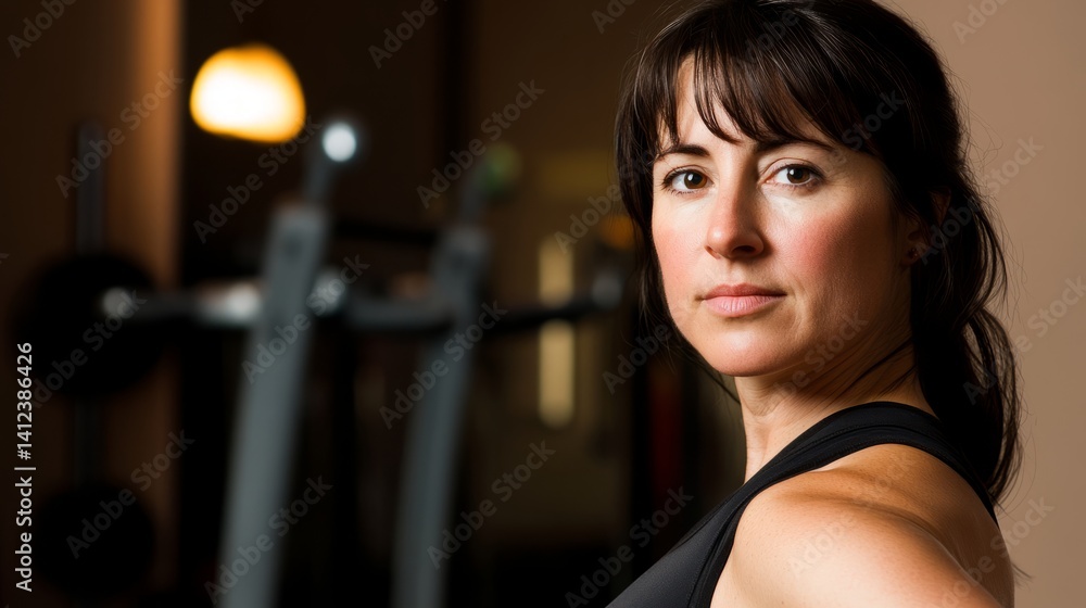 Obraz premium Determined female athlete in workout gear, focused and strong, embodying perseverance and fitness dedication 