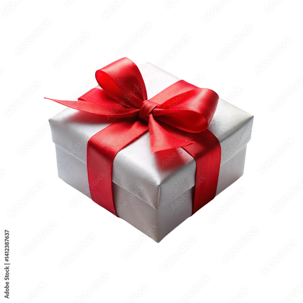 Classic wrapped gift with a satin red bow on Transparent Background, capturing holiday spirit and elegance Classic wrapped gift with a satin red bow on Transparent Background, capturing holiday spirit and elegance