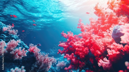 Wallpaper Mural Generative AI illustration of an underwater view of blue sea with red coral reefs Torontodigital.ca