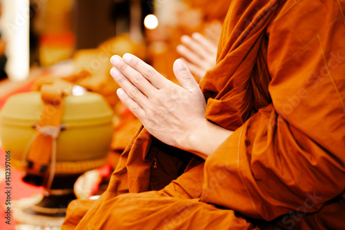 Buddhist monks are performing religious ceremonies