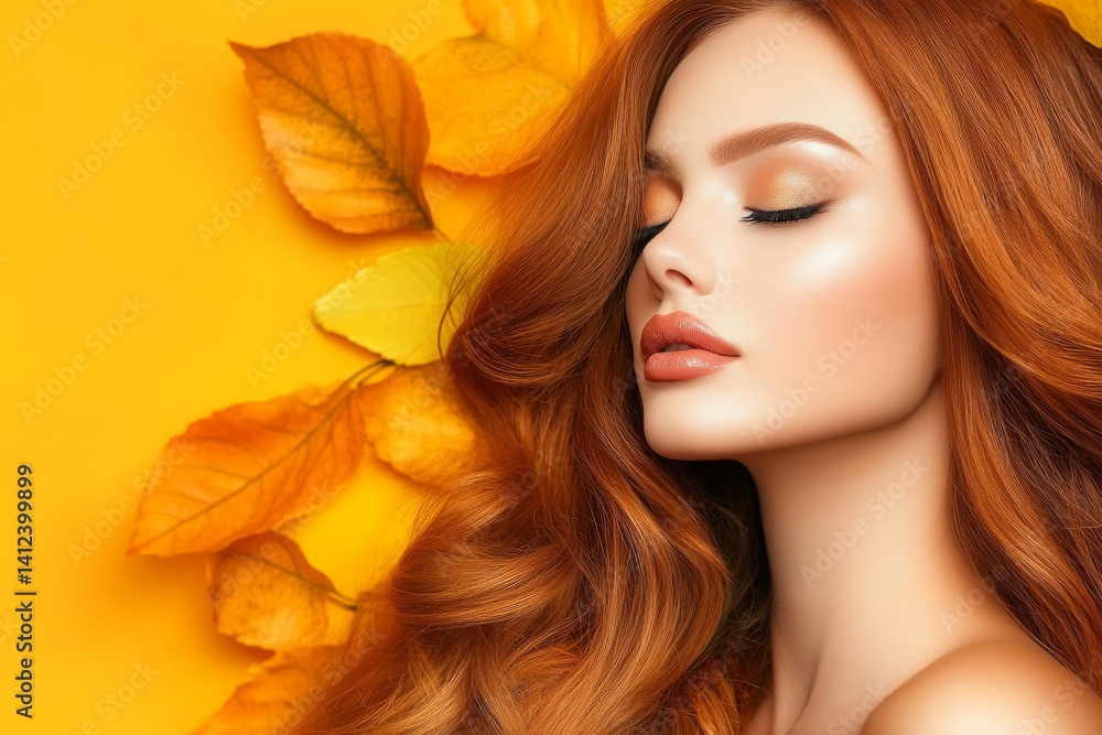 Attractive redhead female model in a stock image signifying the autumn season with a background Attractive redhead female model in a stock image signifying the autumn season with a background