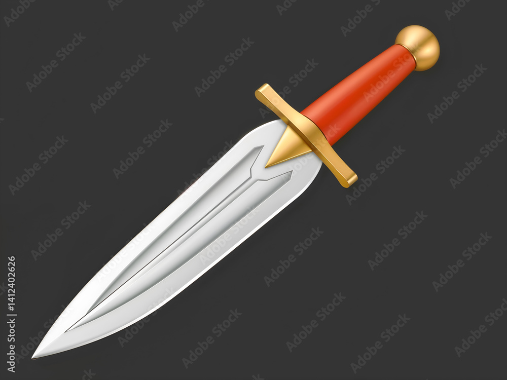 Silver 3D dagger with orange handle, suitable for RPG and action game assets. Generative AI