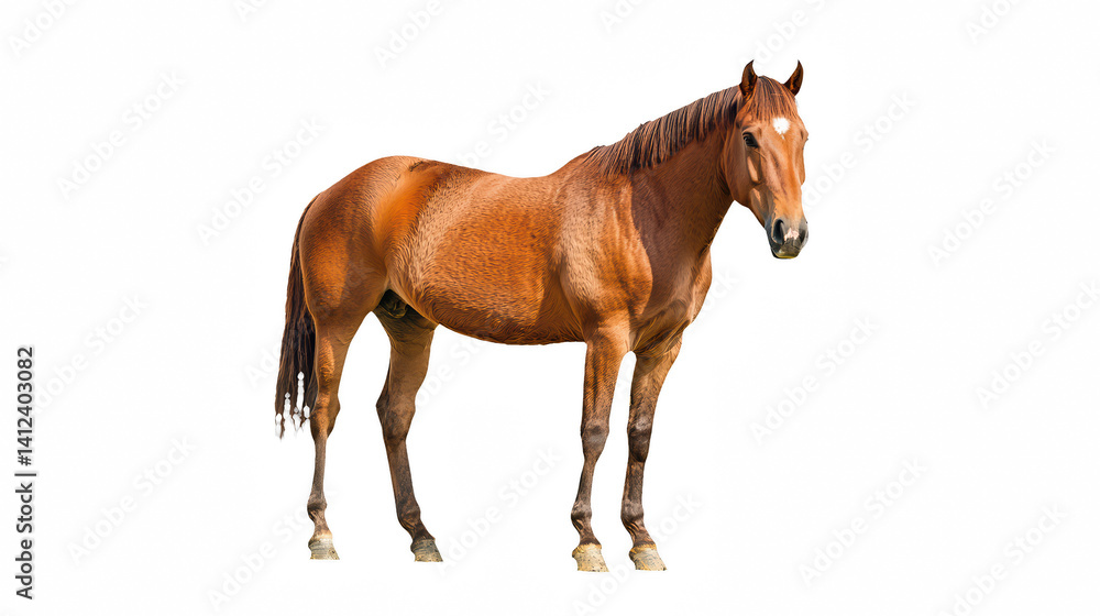 Fototapeta premium a portrait of a brown horse on a transparent background, PNG image, PNG file, Generative art.