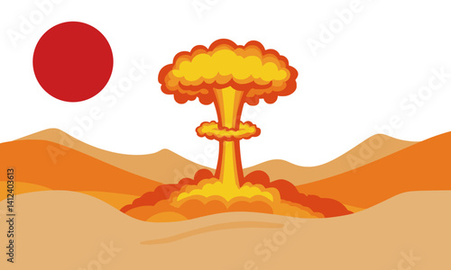 Nuclear explosion creating massive mushroom cloud in desert landscape
