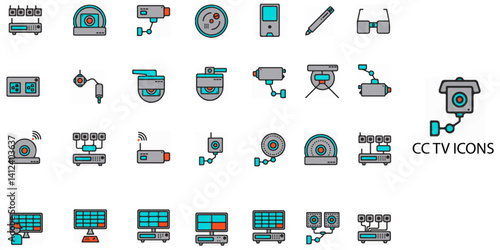 CC Tv simple concept 28 colour icons set. Contains such Security camera icon, Cc tv symbol .Vector illustration.	
