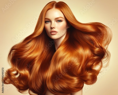 Beautiful redhead girl with long shiny wavy red hair and beautiful woman model with curly hairstyle are a perfect pair