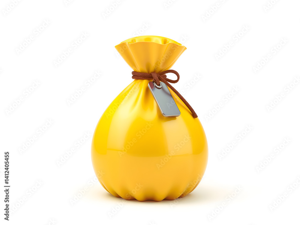3D money bag in yellow color with tag, representing finance, savings, or wealth. Generative AI
