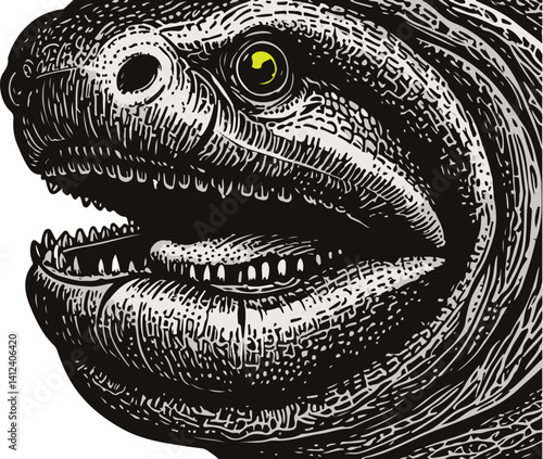 a strange lizard-like creature preserved by noir nets.