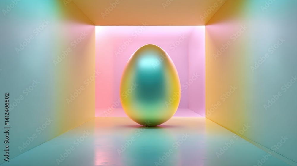 Golden Egg in Pastel Cube: A Dreamy Minimalist Still Life Golden Egg in Pastel Cube: A Dreamy Minimalist Still Life