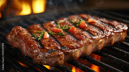  BBQ Ribeye Steak on Smoking Gril