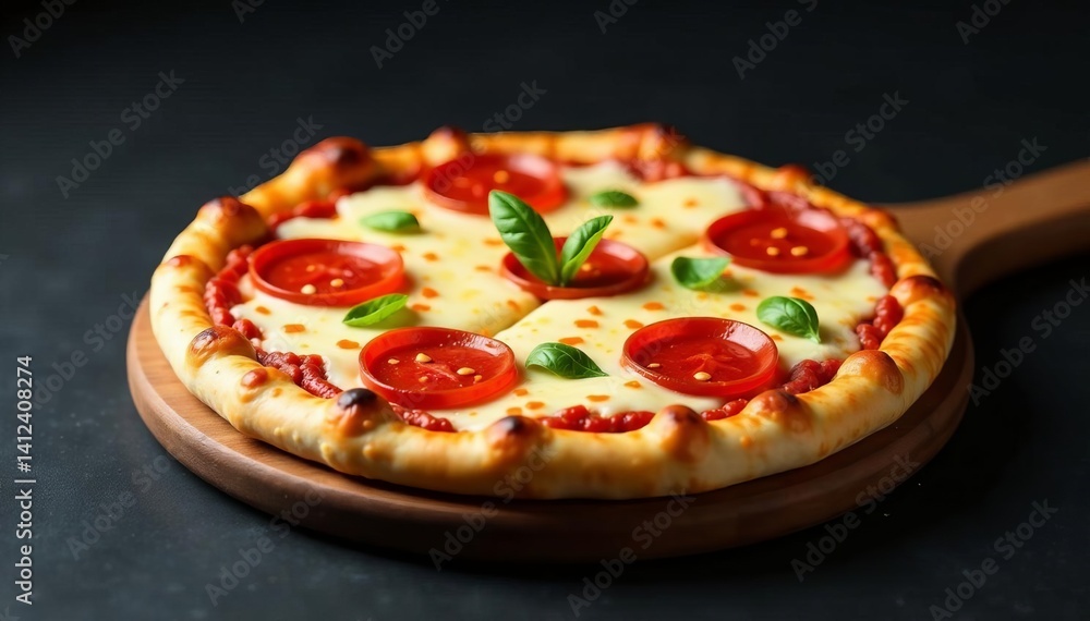 Modern pizza icon with pepperoni and cheese on black background, symbol, delicious, design Modern pizza icon with pepperoni and cheese on black background, symbol, delicious, design