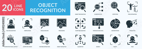 Object recognition icon collection set with pose estimation,face recognition, image analysis, computer vision, object detection