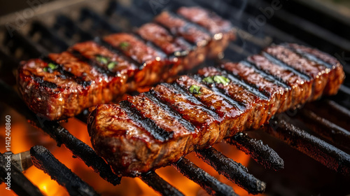 Flame-Cooked Steak on Barbecue Grill
