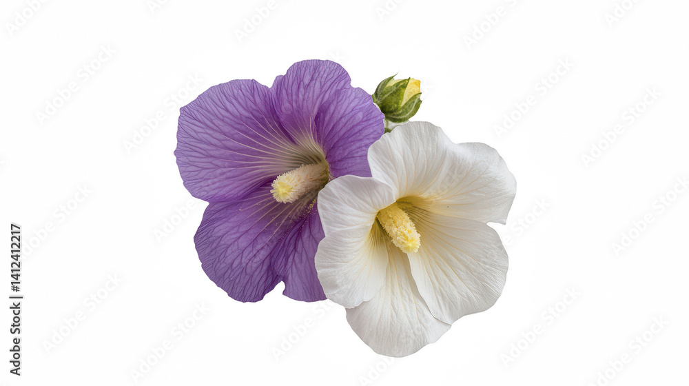 Fototapeta premium a white and a purple flower on a transparent background, PNG image, PNG file, Generative art.