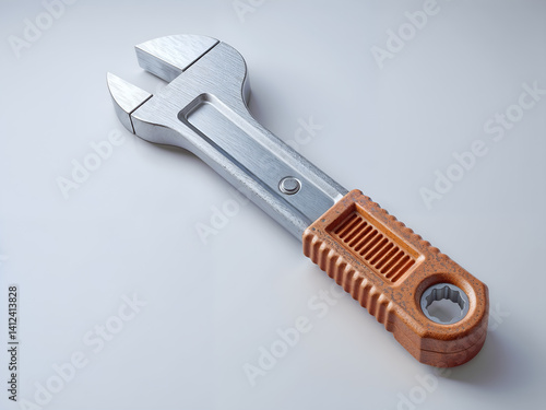 Obraz na płótnie Adjustable 3D wrench with orange grip, used in construction or mechanical work. Generative AI w salonie