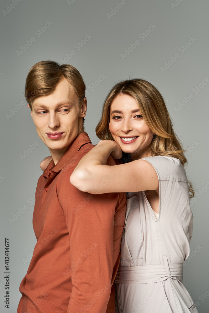 Young couple explores spring fashion trends in a stylish studio setting Young couple explores spring fashion trends in a stylish studio setting