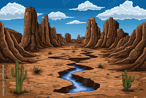Desert with big rocks landscape vector 