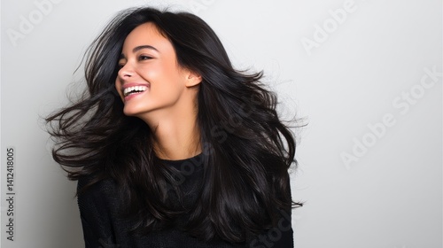 Wallpaper Mural In a closeup portrait, a gorgeous young Asian Indian female model is seen shaking her beautiful hair, as seen in an advertisement for shampoo, conditioner, and other hair products, set against a Torontodigital.ca