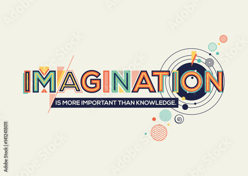 Imagination quote modern typography design in Geometrical style. Creative design for your wall graphics, typographic poster, advertisement, web design and office space graphics.
