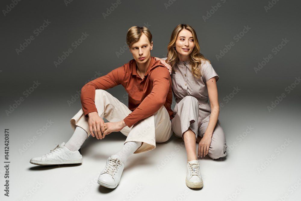 Spring fashion inspiration featuring a young couple in a stylish studio setting