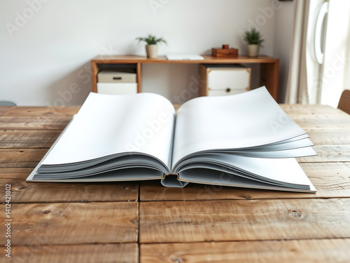 Obraz na płótnie Open book on wooden desk, realistic 3D render for education or knowledge concepts. Generative AI w salonie