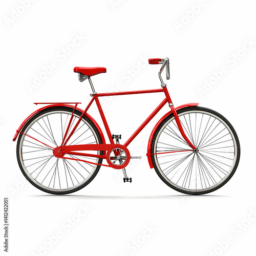 Classic Red Bicycle: A vibrant red bicycle with classic design elements stands on a white background. This image is perfect for projects related to transportation, leisure, or vintage themes.