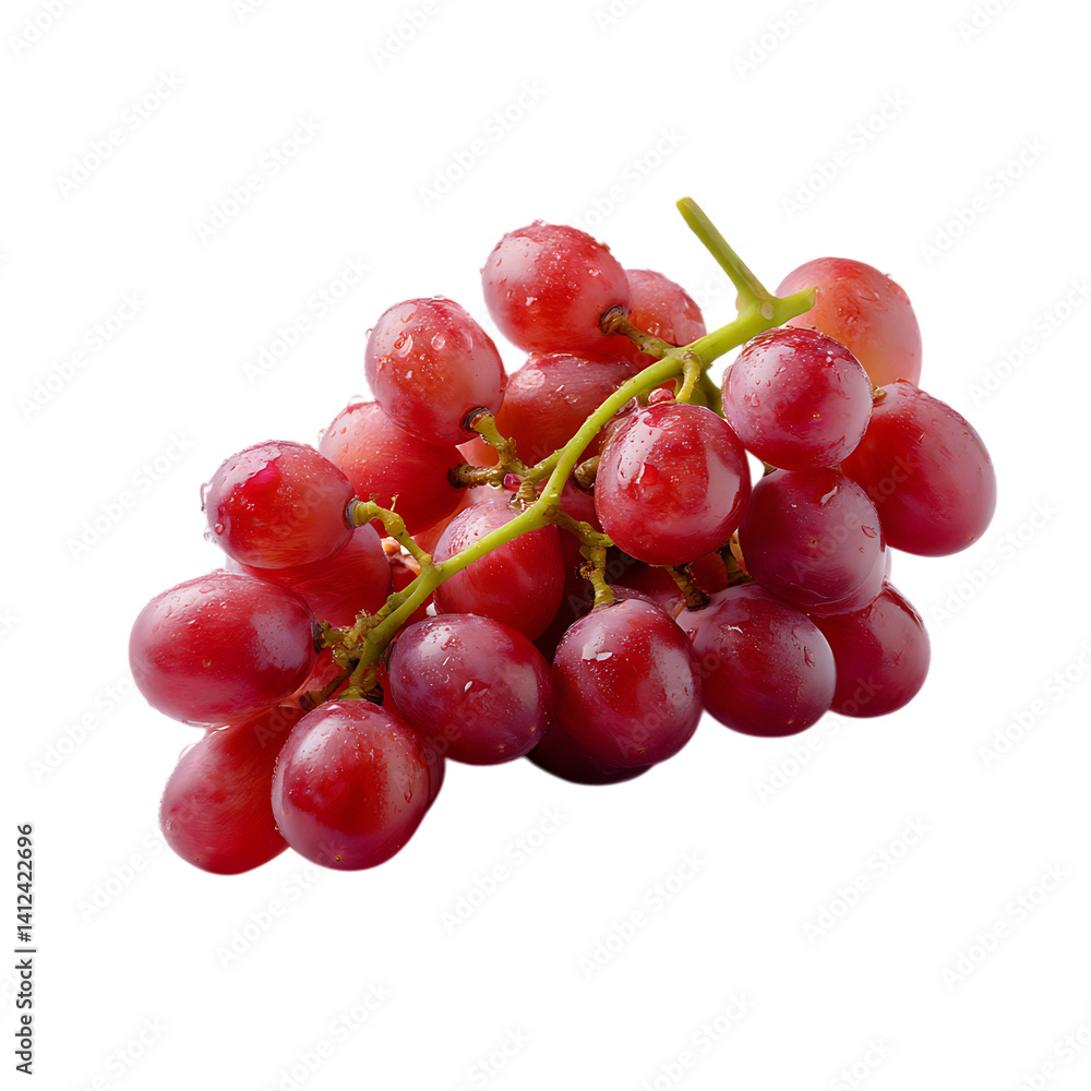 A bunch of fresh red grapes with water droplets on a black background A bunch of fresh red grapes with water droplets on a black background
