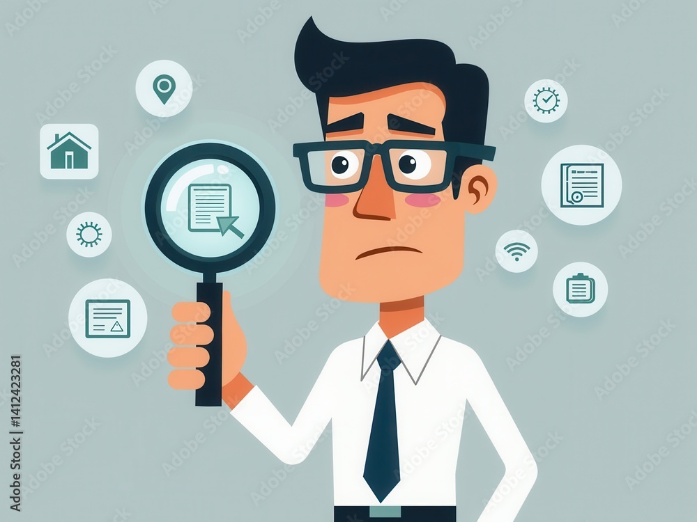 Businessman Analyzing Document with Magnifying Glass Concept of Data Analysis and Research for Business Decisions Vector Illustration Businessman Analyzing Document with Magnifying Glass Concept of Data Analysis and Research for Business Decisions Vector Illustration