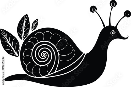 snail silhouette vector icon, illustration of a snail on white background.