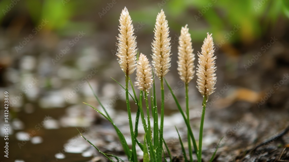 Delicate Tall Flowers Growing Near Water with Soft Focus Background Delicate Tall Flowers Growing Near Water with Soft Focus Background
