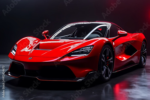 Fototapeta Naklejka Na Ścianę i Meble -  High-performance sports car showcase studio vehicle photography dark environment side view