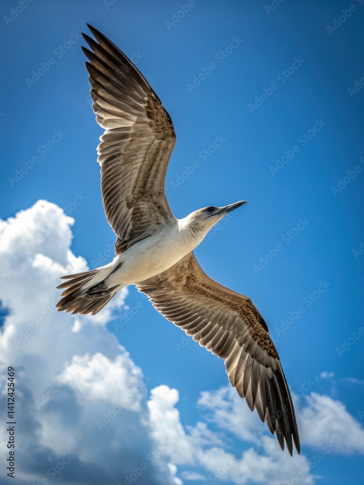 Majestic Seabird in Flight Against a Blue Sky with Clouds Perfect for Nature Wildlife and Travel Stock Photos Majestic Seabird in Flight Against a Blue Sky with Clouds Perfect for Nature Wildlife and Travel Stock Photos