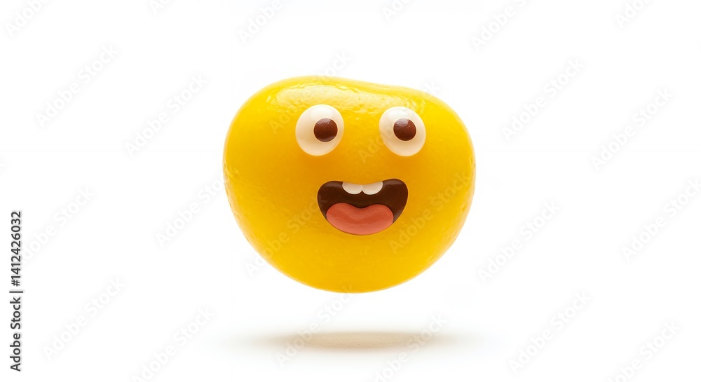 Floating yellow emoji character with cartoon face Floating yellow emoji character with cartoon face
