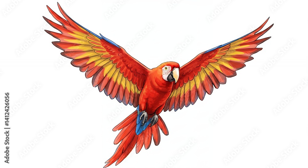 Fototapeta premium Flying macaw bird illustration