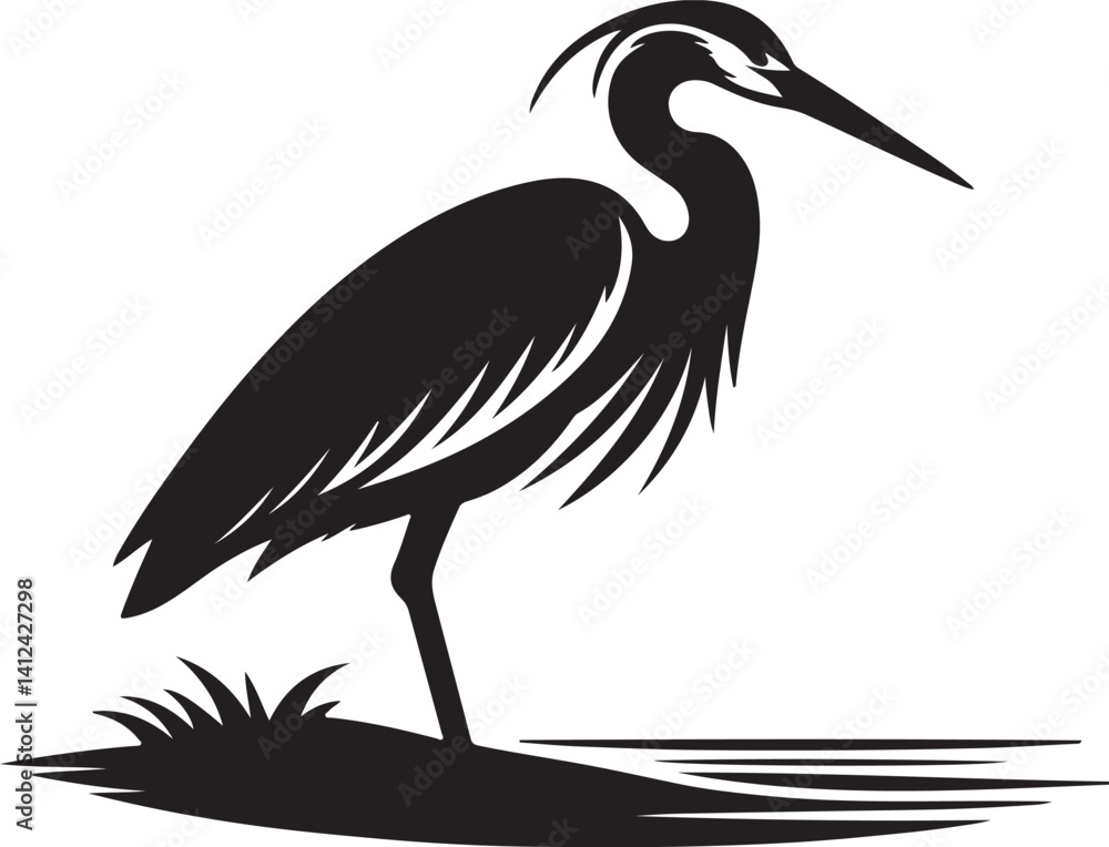 Fototapeta premium Heron silhouette vector illustration on transparent background