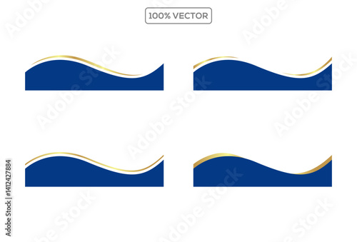 Set of divider, border, footer shape with blue and gold gradient vector illustration template