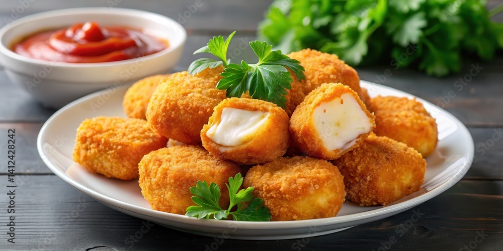 Crispy fried nuggets filled with melted cheese Crispy fried nuggets filled with melted cheese